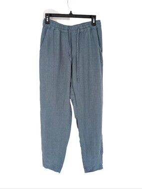 Magic Linen Pull-on Drawstring 100% Linen pants Blue Small